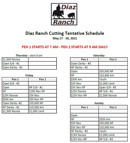 diaz ranch cutting competition schedule